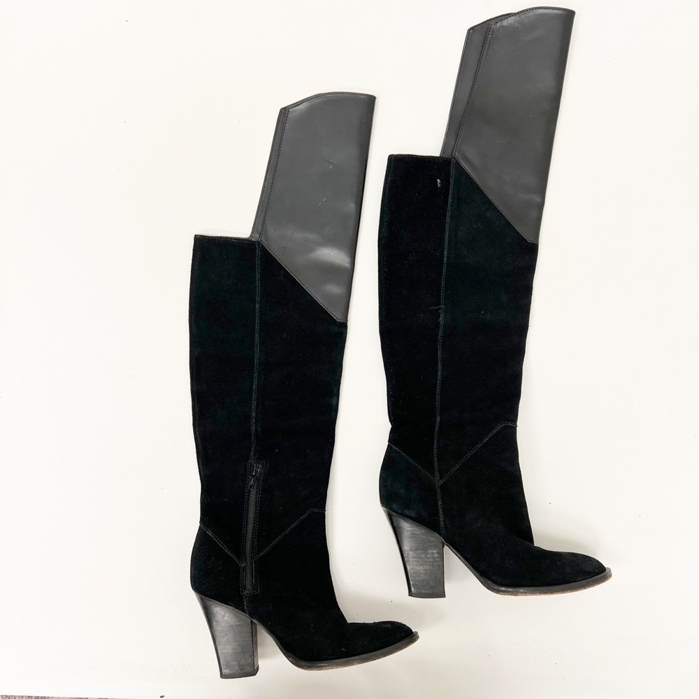 Maje Giuliana Over The Knee Suede Leather Black Heeled Boots 36 - Picture 2 of 7